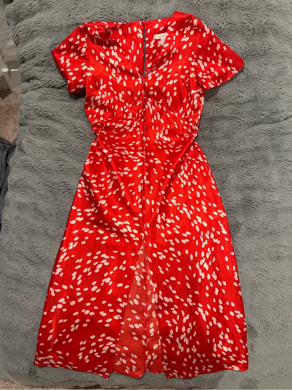 Topshop Red Midi Dress with White Spot Print
